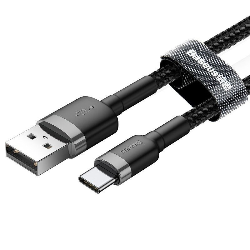 Kabel przewód USB Typ-C 200cm Baseus Cafule Quick Charge 2A z obsługą szybkiego ładowania - szaro-czarny (CATKLF-CG1)