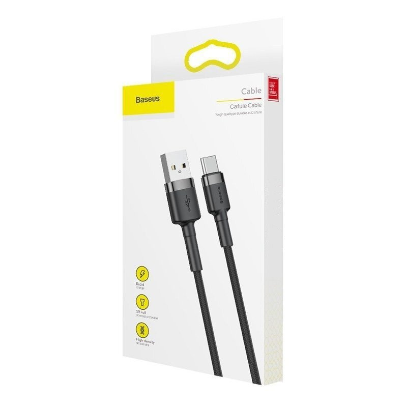 Kabel przewód USB Typ-C 200cm Baseus Cafule Quick Charge 2A z obsługą szybkiego ładowania - szaro-czarny (CATKLF-CG1)