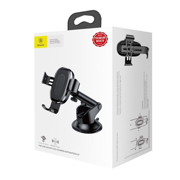Zdjęcie produktu: Samochodowy uchwyt grawitacyjny do telefonu Baseus Osculum z ładowarką indukcyjną Qi 10W - czarny (WXYL-A01)