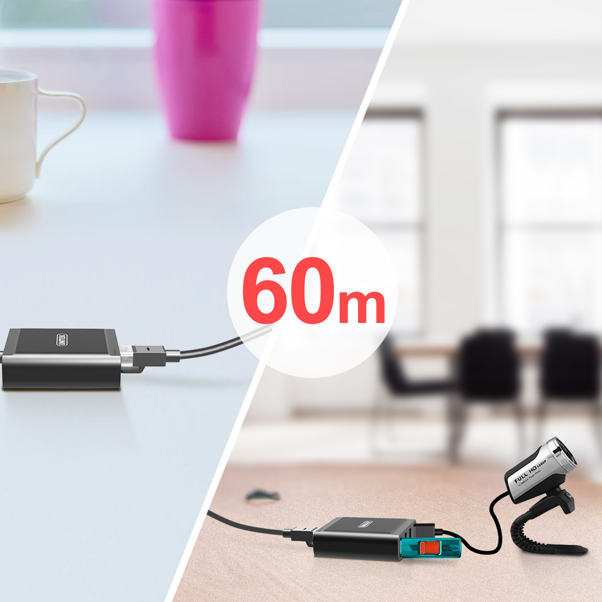 Unitek przedłużacz USB 2.0 RJ45 4xUSB Y-2516