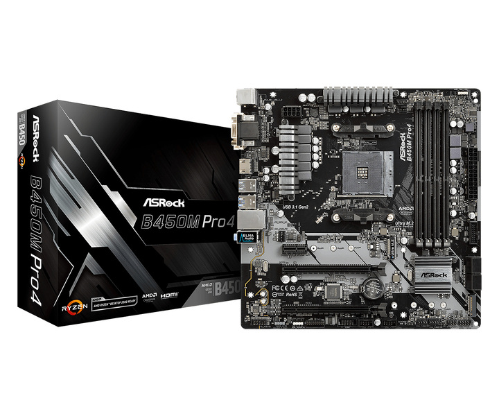 Zdjęcie produktu: Płyta główna ASRock B450M PRO4 AM4 Zdjęcie produktu: Płyta główna ASRock B450M PRO4 AM4