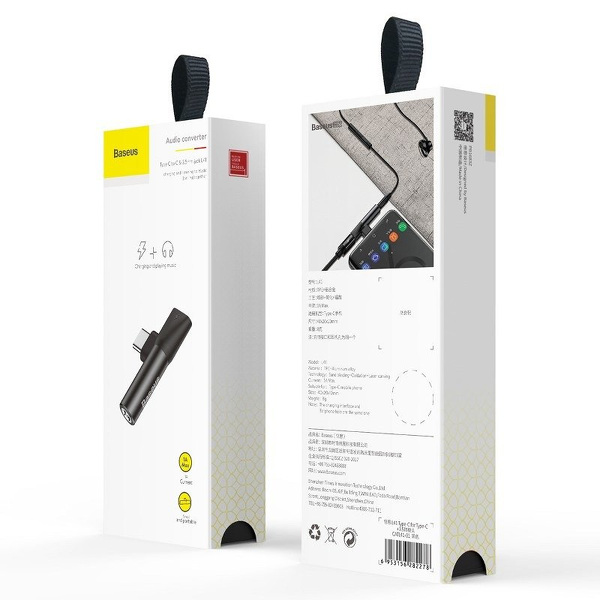 Zdjęcie produktu: Adapter Audio Baseus TYP-C do Mini Jack 3.5mm + TYP-C (czarny) (CATL41-01)