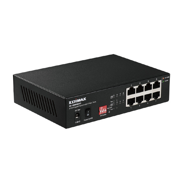 Zdjęcie produktu: EDIMAX GS-1008PHE V2 8-Portowy Gigabitowy przełącznik z 4 portami PoE+ i DIP Switch