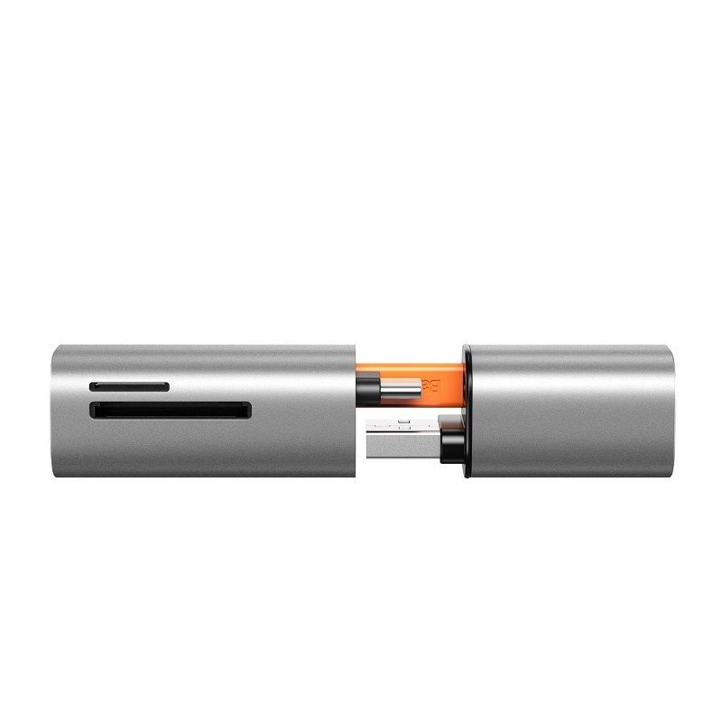 Czytnik kart pamięci Baseus Mini-cabin, SD/micro SD - USB + TYP-C, USB 3.0, aluminiowy - szary (CADKQ-A0G)