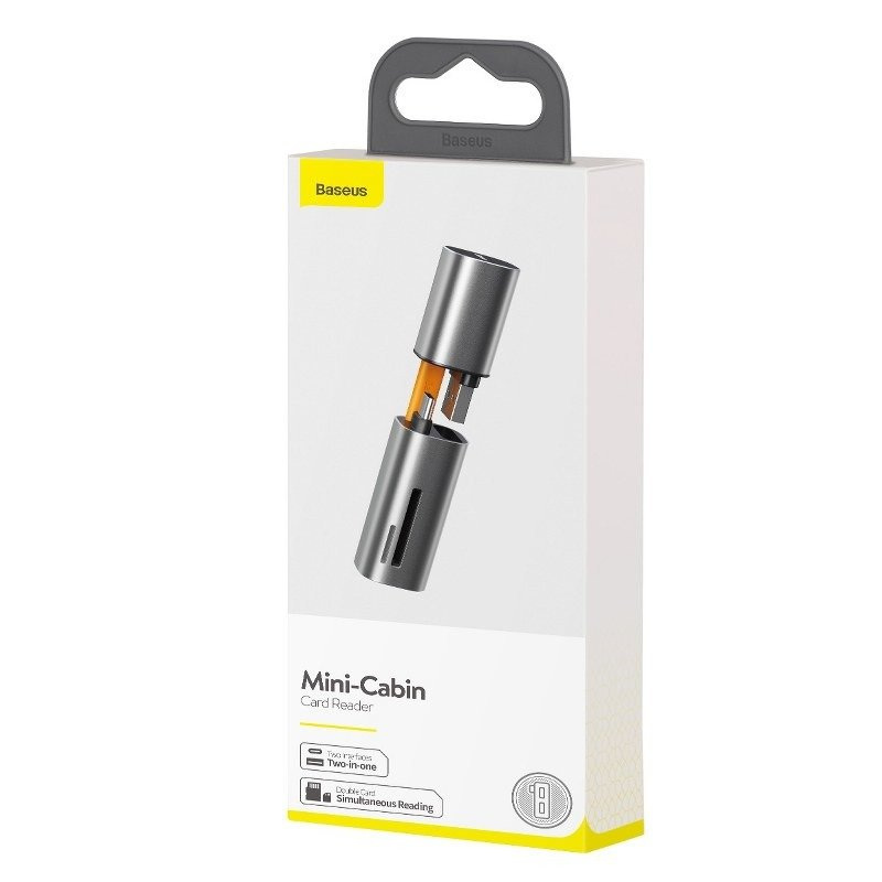 Czytnik kart pamięci Baseus Mini-cabin, SD/micro SD - USB + TYP-C, USB 3.0, aluminiowy - szary (CADKQ-A0G)