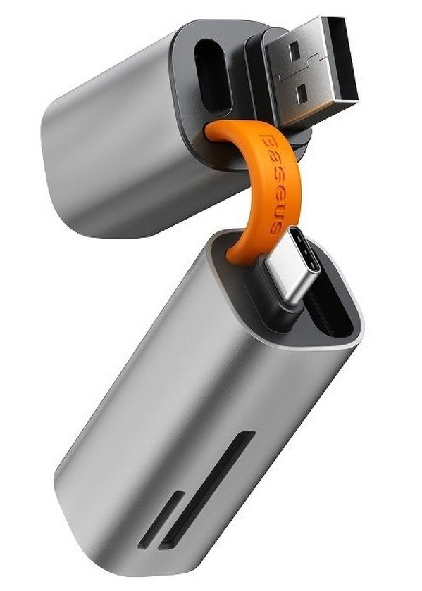 Zdjęcie produktu: Czytnik kart pamięci Baseus Mini-cabin, SD/micro SD - USB + TYP-C, USB 3.0, aluminiowy - szary (CADKQ-A0G)