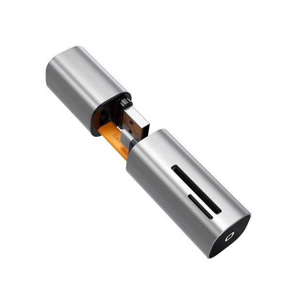 Zdjęcie produktu: Czytnik kart pamięci Baseus Mini-cabin, SD/micro SD - USB + TYP-C, USB 3.0, aluminiowy - szary (CADKQ-A0G)