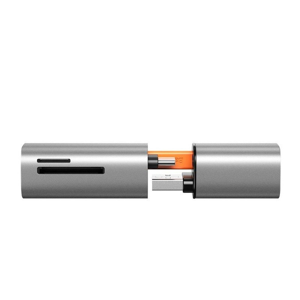 Zdjęcie produktu: Czytnik kart pamięci Baseus Mini-cabin, SD/micro SD - USB + TYP-C, USB 3.0, aluminiowy - szary (CADKQ-A0G)