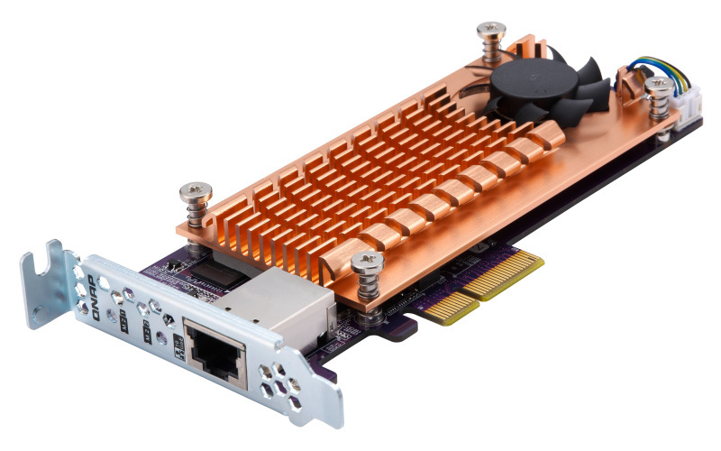 Qnap QM2-2S10G1TA Dual M.2 22110/2280 SATA SSD and single 10GBASE-T 10GbE network expansion card (PCIe Gen2 x 4), Low-profile bracket pre-loaded, Low-profile flat and Full-height are bundled