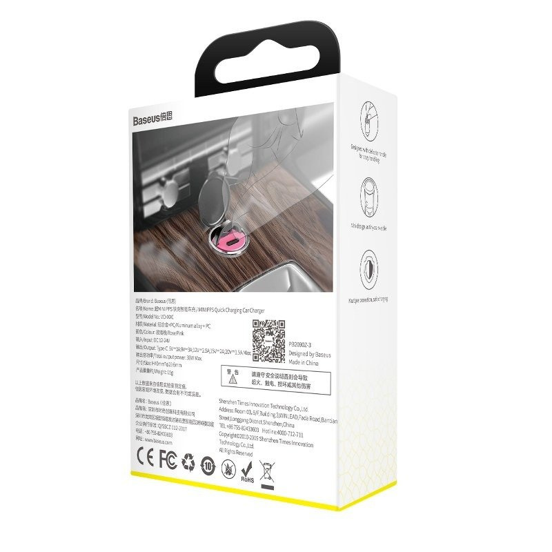 Ładowarka samochodowa mini Baseus Tiny Star Mini 30W TYP-C, QC 4.0+, PD - różowa (VCHX-B04)