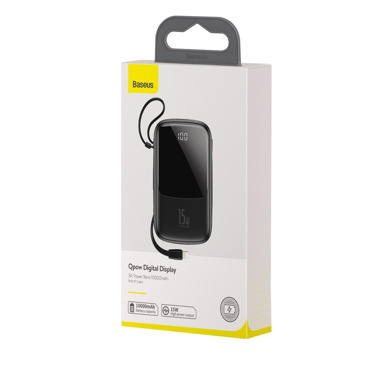 Powerbank Baseus Qpow z kablem Lightning, 10000mAh, 3A, 15W - czarny (PPQD-B01)