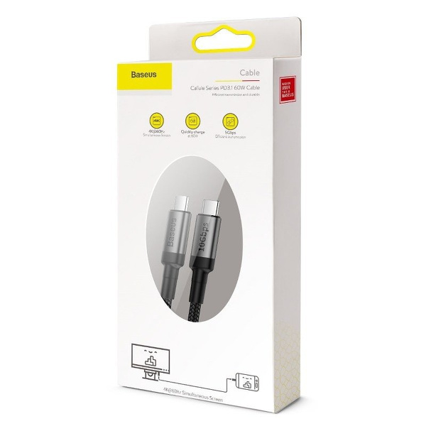 Zdjęcie produktu: Kabel przewód USB Typ-C do Typ-C 3.1 100cm Baseus Cafule PD 10Gbps 100W 4K 1m - czarno-szary (CATKLF-SG1)