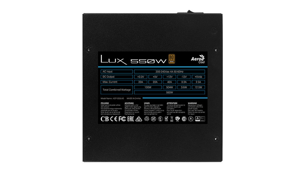 Zdjęcie produktu: Aerocool PGS LUX 550W 80Plus Bronze