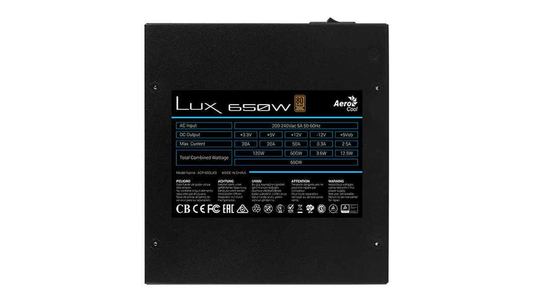 Zdjęcie produktu: Aerocool PGS LUX 650W 80Plus Bronze