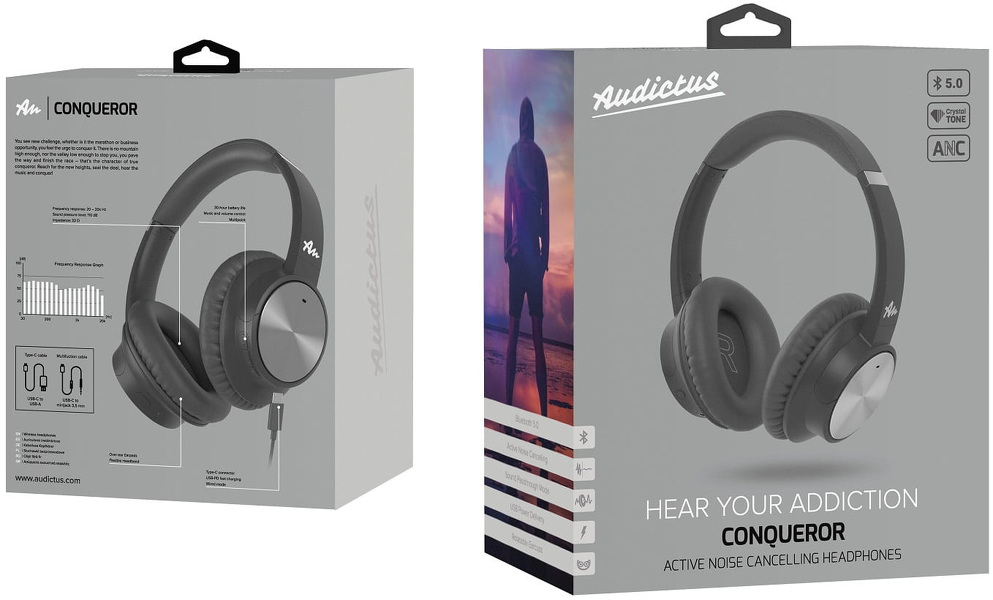 Zdjęcie produktu: Słuchawki Audictus Conqueror ANC, czarne z mikrofonem, nauszne