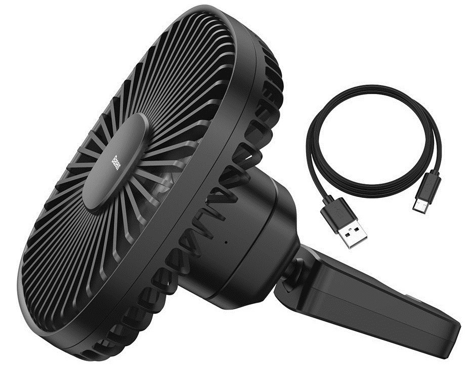 Wentylator samochodowy bezprzewodowy Baseus wiatrak z uchwytem na zagłówek czarny (CXZR-01)