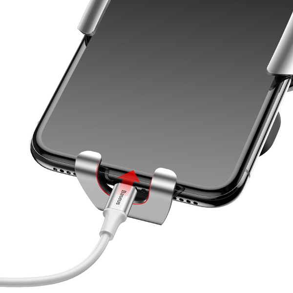 Zdjęcie produktu: Samochodowy uchwyt grawitacyjny do telefonu Baseus Future Gravity na kratkę - srebrny (SUYL-WL0S)