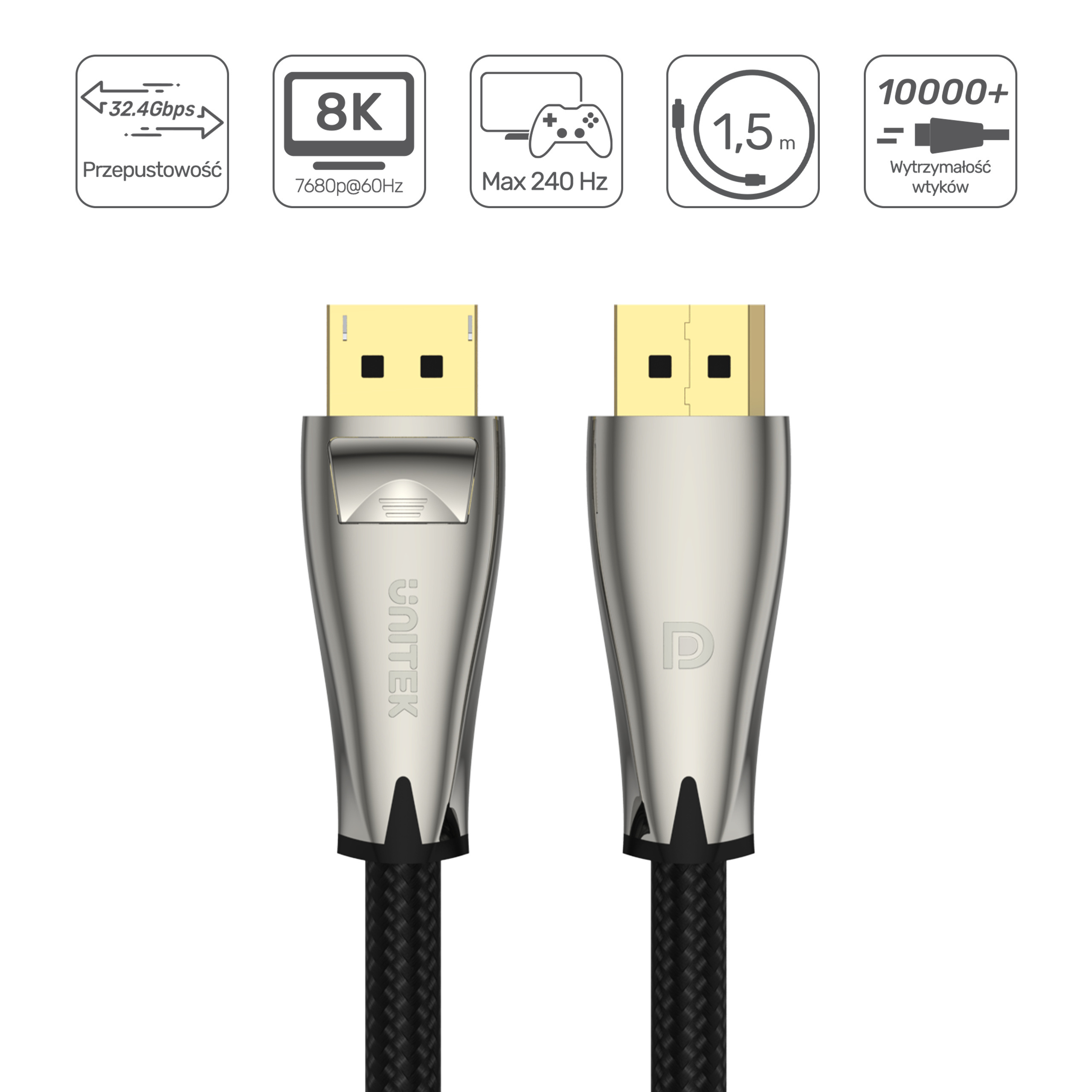 Przewód DisplayPort M/M 1.4 8K@60Hz Unitek 1,5m (C1607BNI)