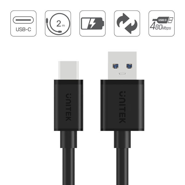 Zdjęcie produktu: Unitek Przewód USB-A 2.0 do USB Typ-C 2m (C14068BK)