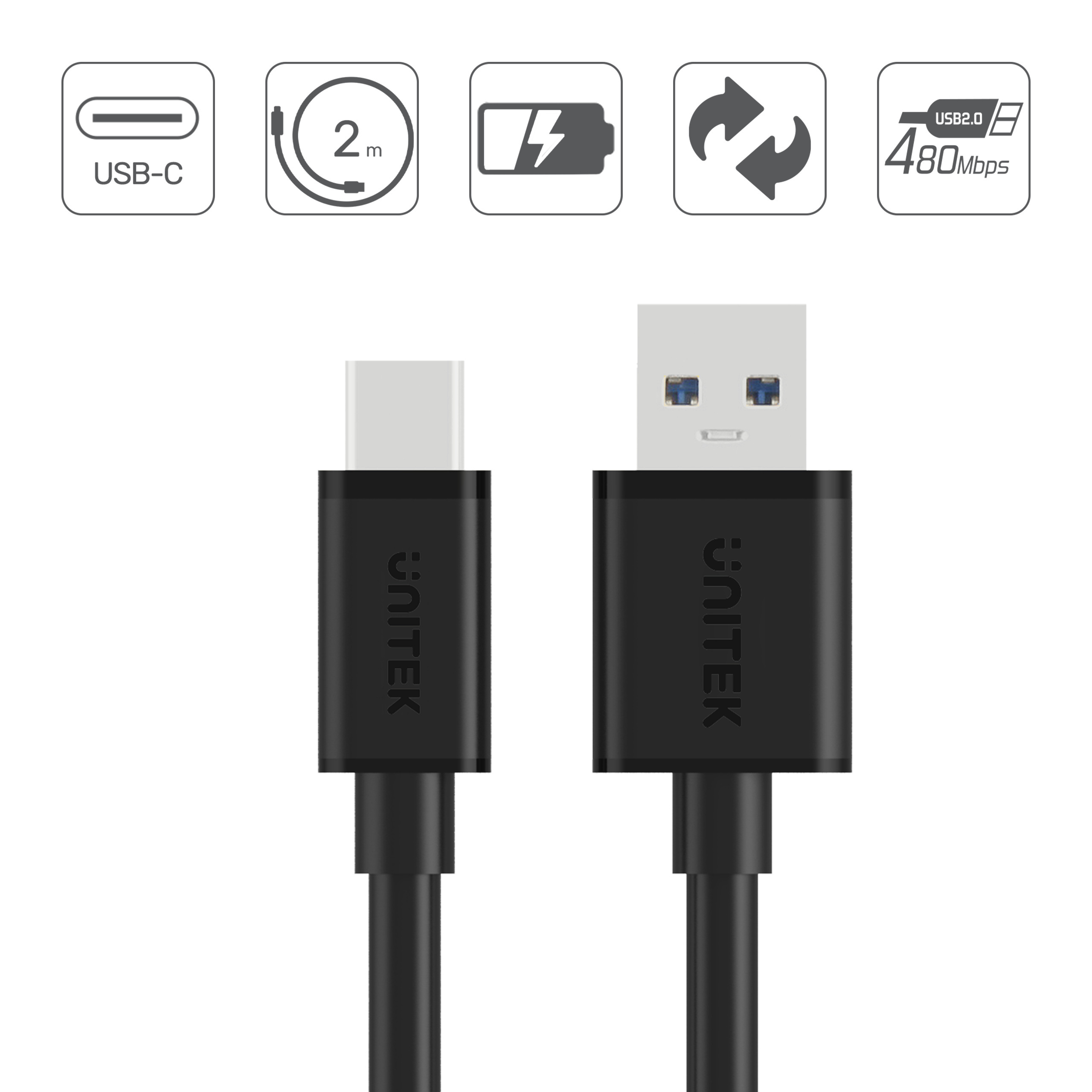 Unitek Przewód USB-A 2.0 do USB Typ-C 2m (C14068BK)