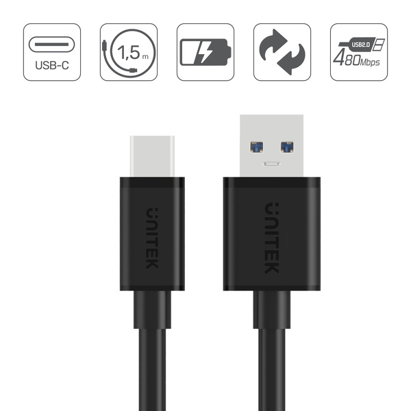 Zdjęcie produktu: Unitek Przewód USB-A 2.0 do USB Typ-C 1,5m (C14067BK)