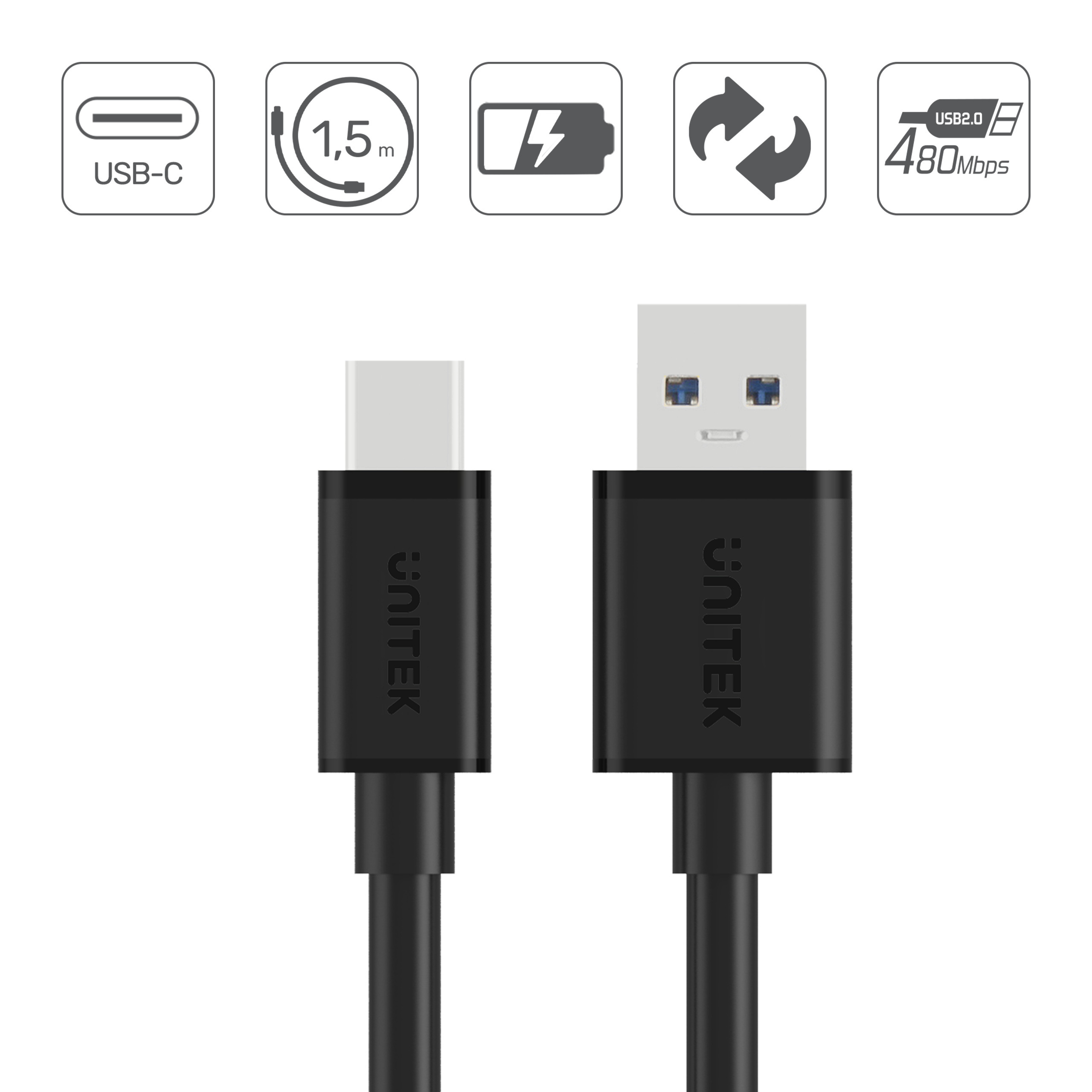 Unitek Przewód USB-A 2.0 do USB Typ-C 1,5m (C14067BK)