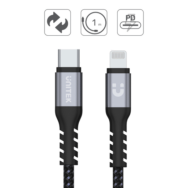 Zdjęcie produktu: Unitek Przewód 1M MFI TYP-C / Lightning (C14060GY) Zdjęcie produktu: Unitek Przewód 1M MFI TYP-C / Lightning (C14060GY)