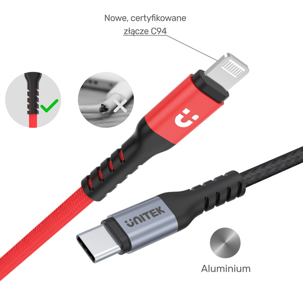 Zdjęcie produktu: Unitek Przewód 1M MFI TYP-C / Lightning (C14060GY) Zdjęcie produktu: Unitek Przewód 1M MFI TYP-C / Lightning (C14060GY)