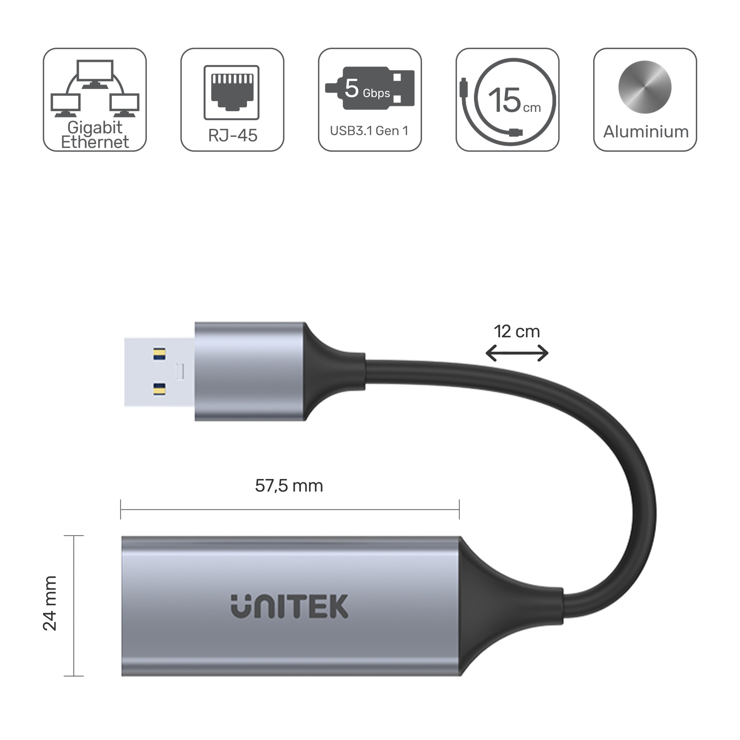 Unitek Adapter USB-A 3.1 GEN 1 to Ethernet 10/100/1000 (U1309A)