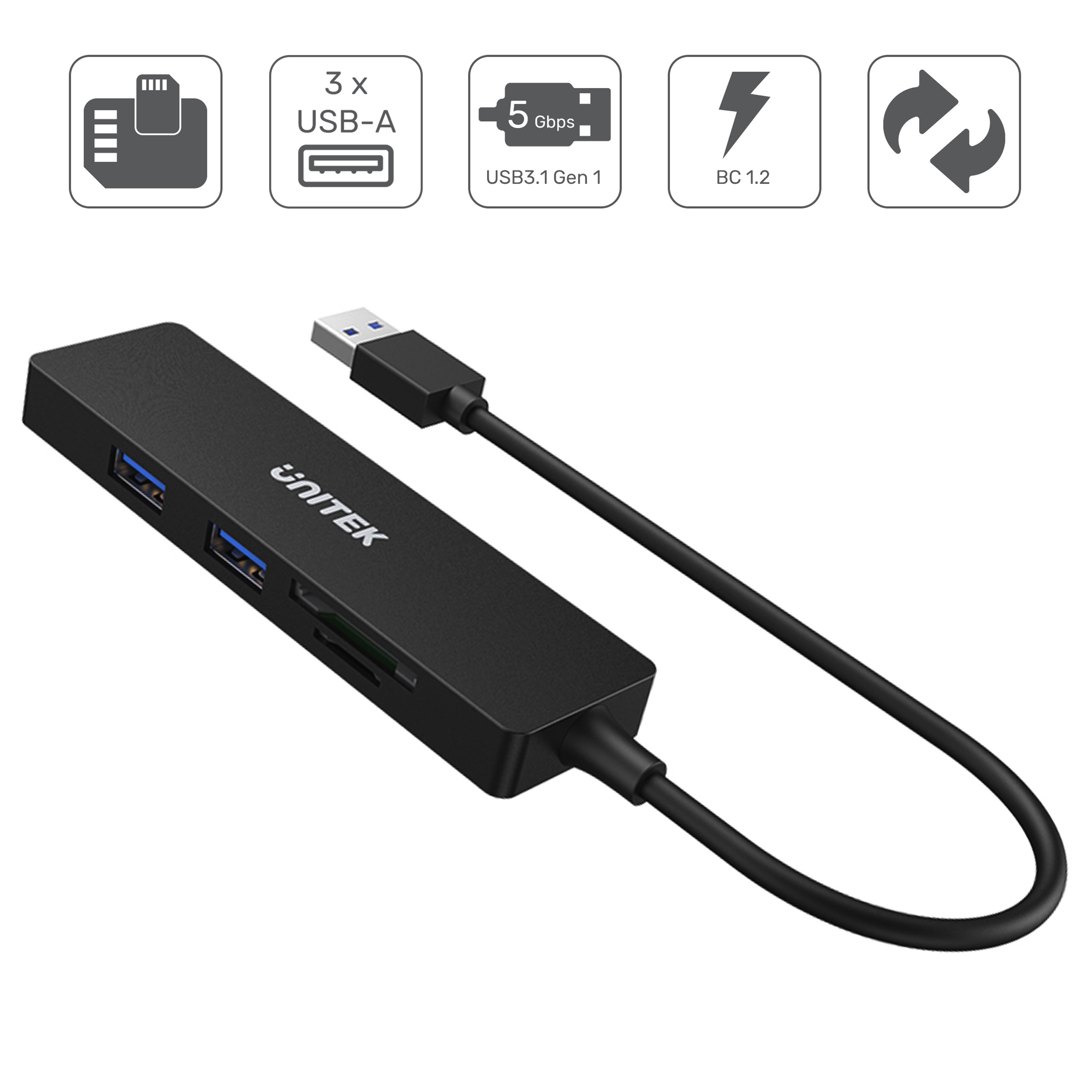 Unitek HUB 3x USB 3.1 Gen 1 SD microSD (H1108A) Unitek HUB 3x USB 3.1 Gen 1 SD microSD (H1108A)