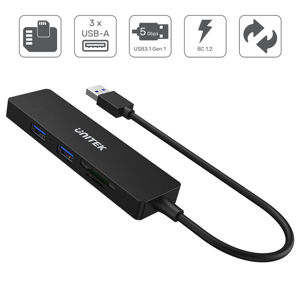 Zdjęcie produktu: Unitek HUB 3x USB 3.1 Gen 1 SD microSD (H1108A) Zdjęcie produktu: Unitek HUB 3x USB 3.1 Gen 1 SD microSD (H1108A)