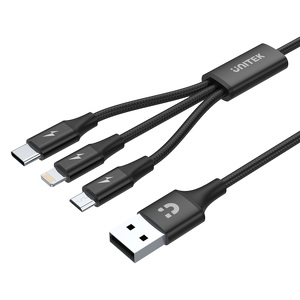 Miniatura produktu: Przewód ładujący USB A 3 w 1 Lightning / USB TYP-C / microUSB Unitek - czarny (C14049BK)