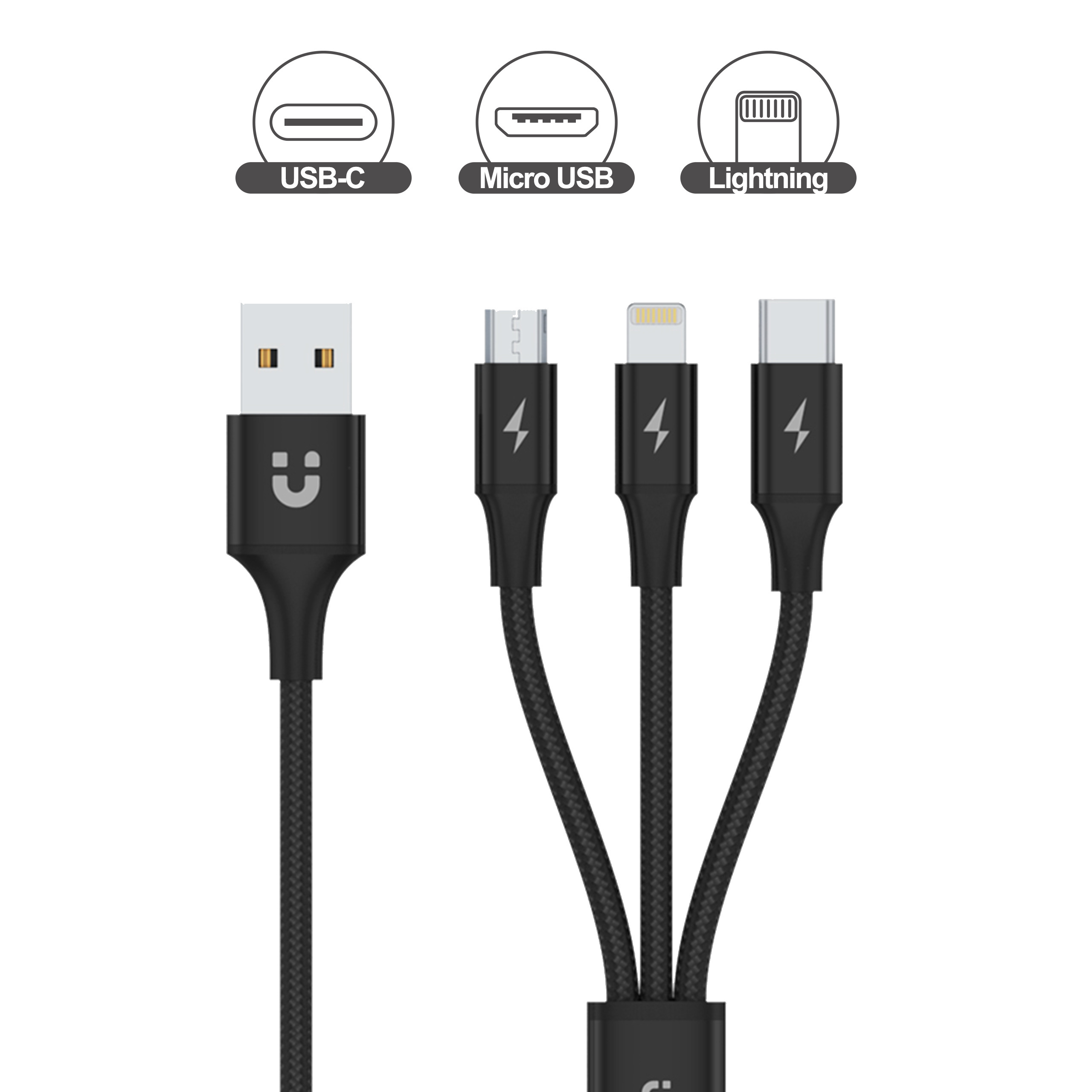Unitek przewód ładujący USB A 3 w 1 C14049BK
