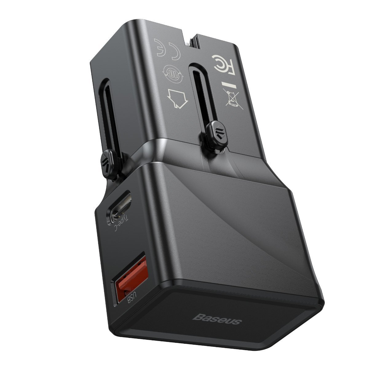 Ładowarka sieciowa Baseus uniwersalna, QC 3.0, PD, USB + USB TYP-C, 100-240V, 18W, EU/US/UK/AU (czarna) (CCTY-01)