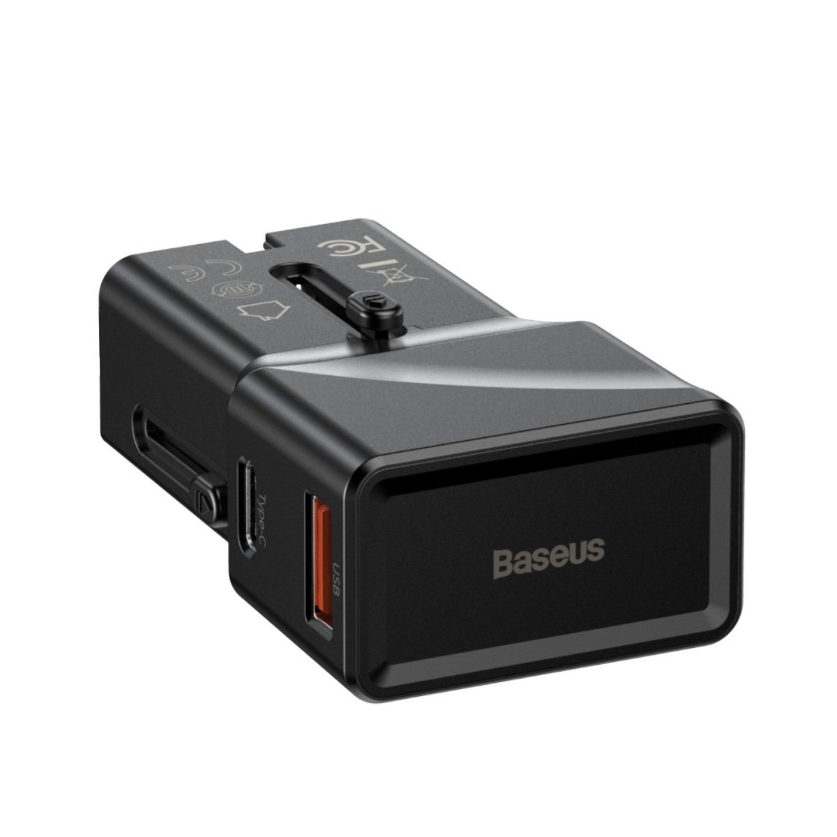 Ładowarka sieciowa Baseus uniwersalna, QC 3.0, PD, USB + USB TYP-C, 100-240V, 18W, EU/US/UK/AU (czarna) (CCTY-01)