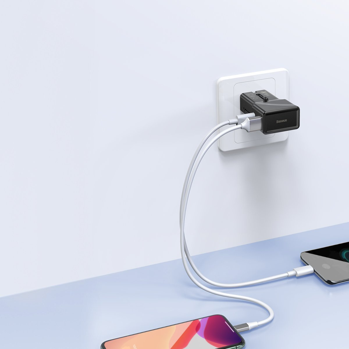 Ładowarka sieciowa Baseus uniwersalna, QC 3.0, PD, USB + USB TYP-C, 100-240V, 18W, EU/US/UK/AU (czarna) (CCTY-01)