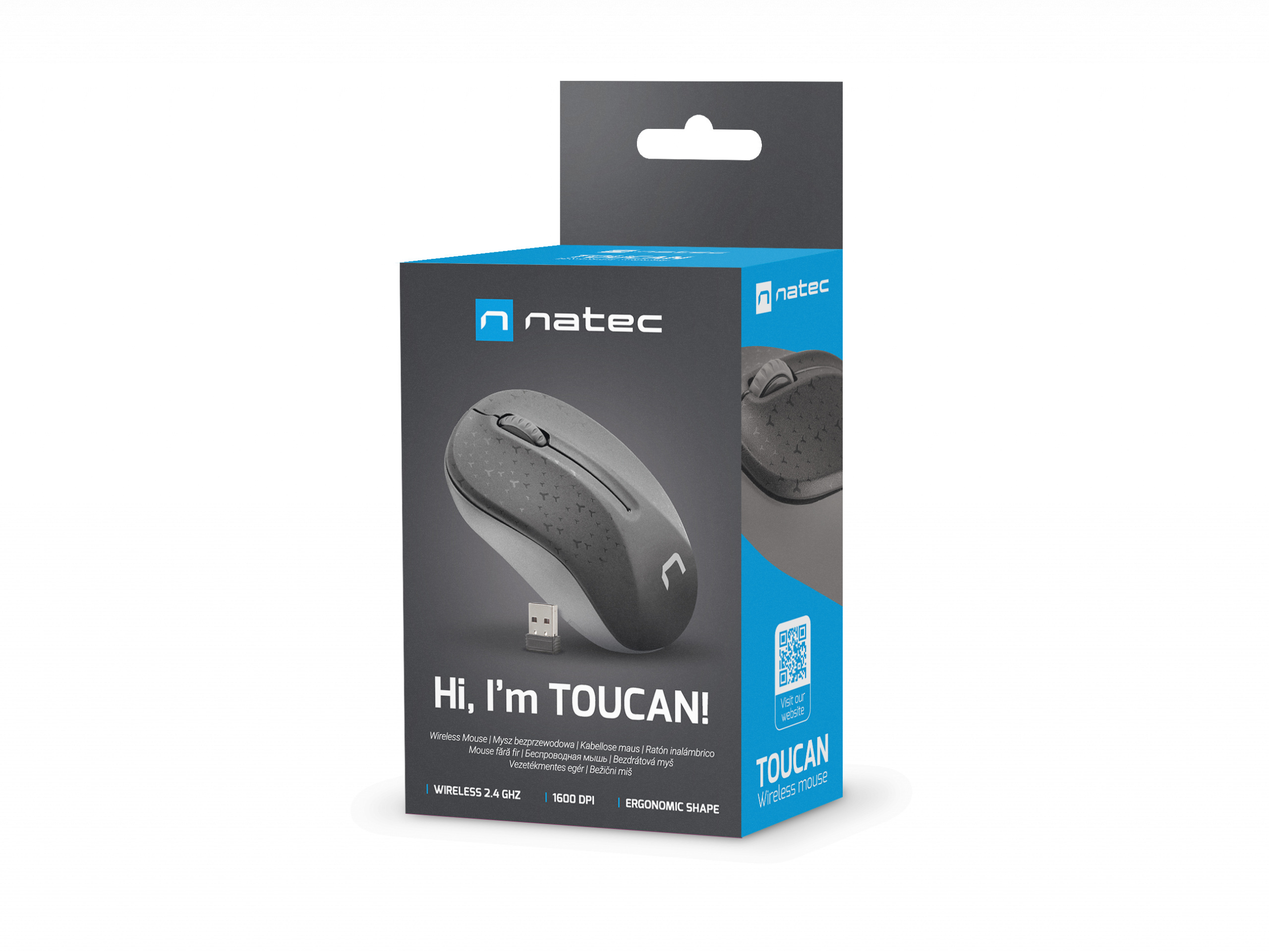 Mysz bezprzewodowa Natec Toucan 1600DPI czarno-szara