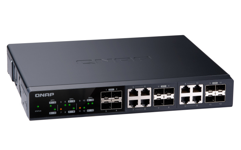 Qnap QSW-M1208-8C 12-portowy przełącznik 4x 10GbE SFP+, 8x 10GbE SFP+/RJ45, 1 x 1GbE do zarządzania