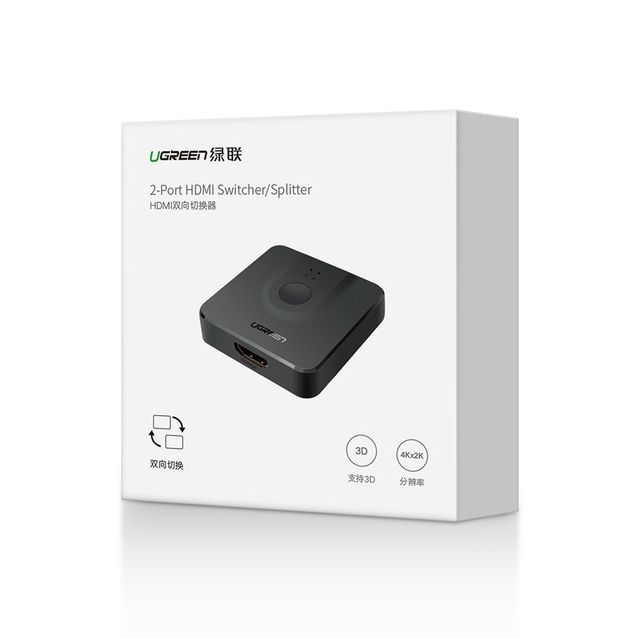 Ugreen przełącznik rozdzielacz splitter switcher HDMI - 2x HDMI 1.4v CEC 3D HDCP1.4 4K 30Hz 10,2Gbps EDID czarny (50966)