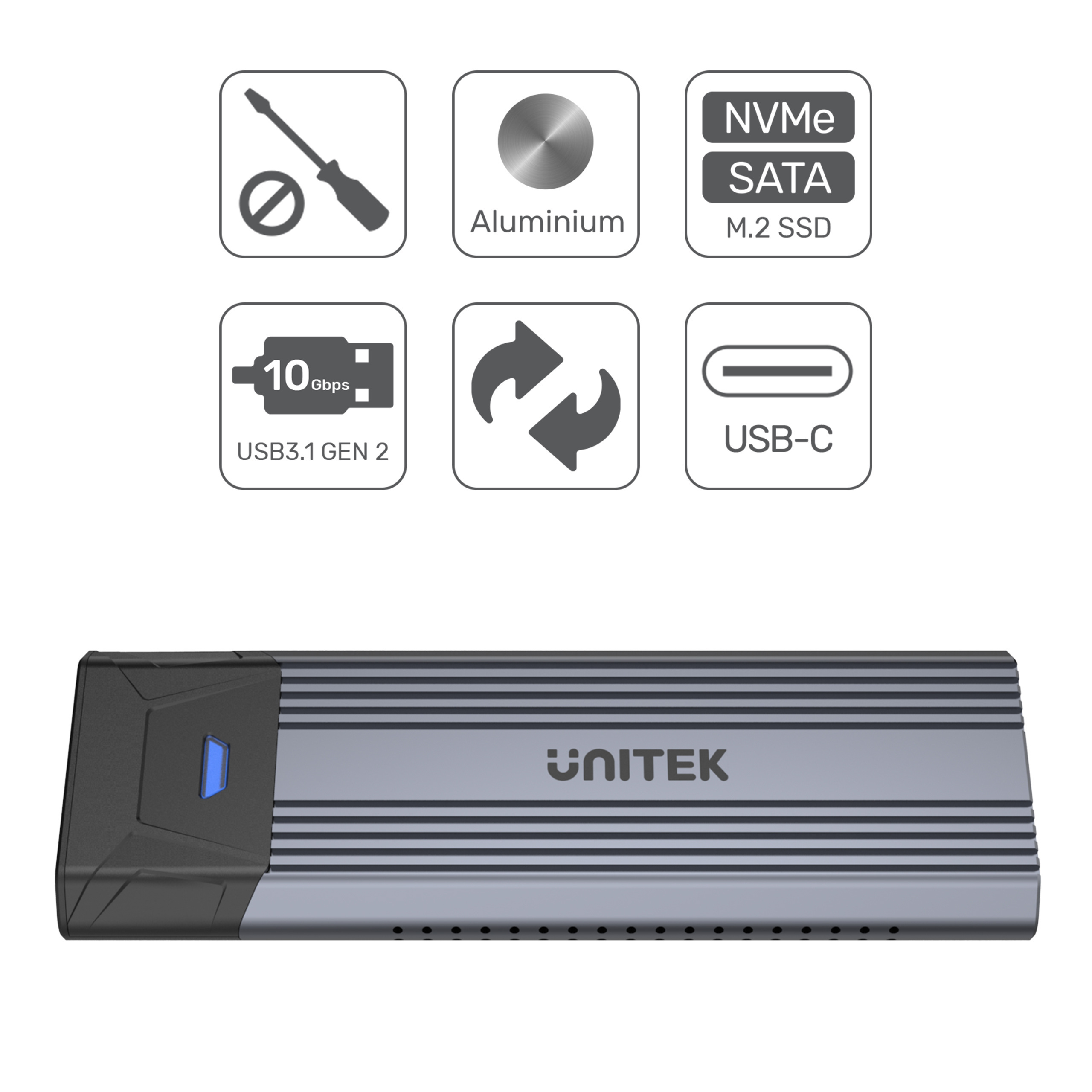Obudowa zewnętrzna na dysk SSD M.2 (SATA/NVMe) Unitek USB TYP-C 3.1 Gen2 (S1204B)