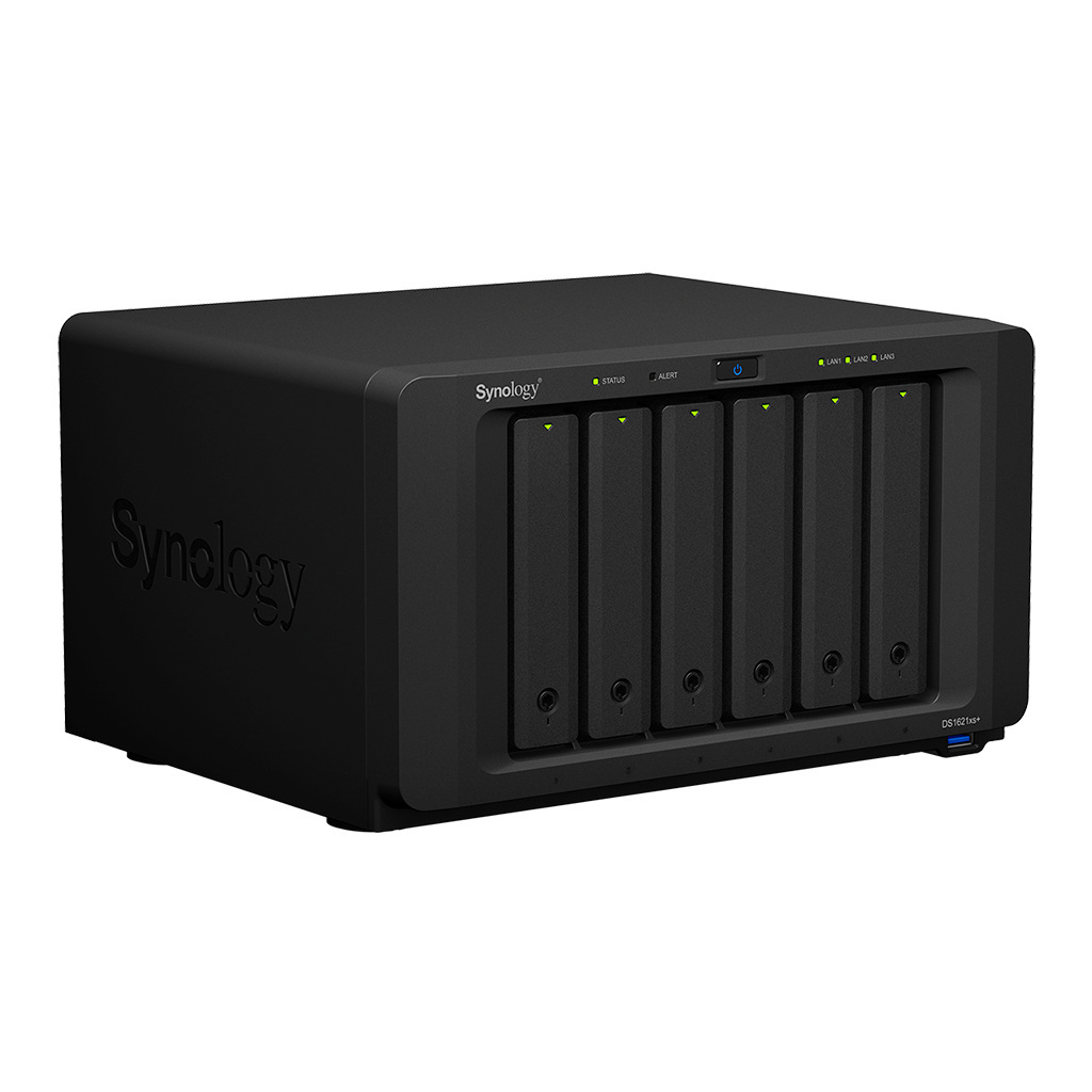 Serwer plików Synology DS1621xs+ 6-bay, SATA 6G, Intel Xeon D-1527 4-core 2.2/2.7GHz, 8 GB DDR4 ECC, 2x M.2 (NVMe), 1x 10Gbe RJ45 LAN, 2xGbE LAN, 3x USB 3.0, 2x eSATA, 1 x PCIe Gen3 x8