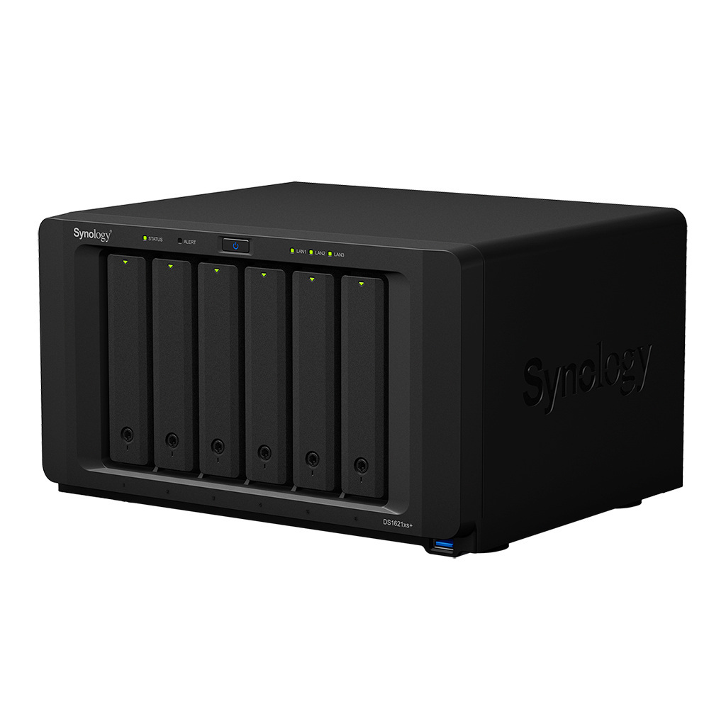 Serwer plików Synology DS1621xs+ 6-bay, SATA 6G, Intel Xeon D-1527 4-core 2.2/2.7GHz, 8 GB DDR4 ECC, 2x M.2 (NVMe), 1x 10Gbe RJ45 LAN, 2xGbE LAN, 3x USB 3.0, 2x eSATA, 1 x PCIe Gen3 x8