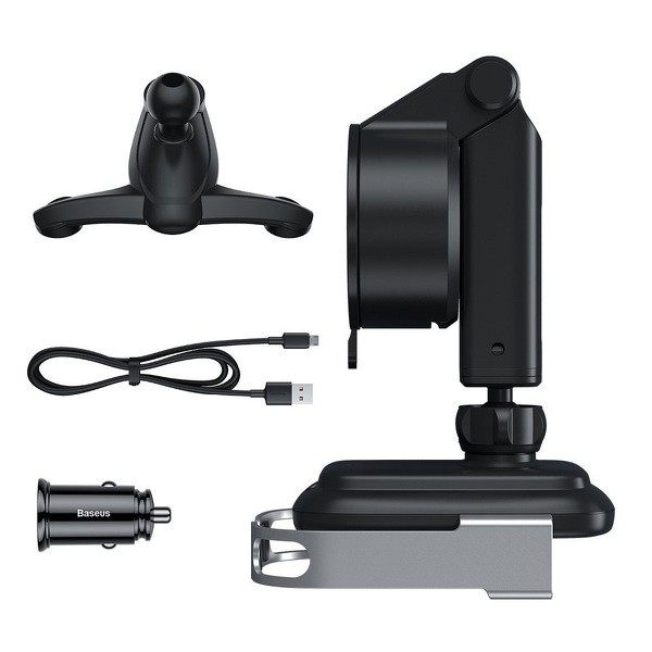 Zdjęcie produktu: Samochodowy uchwyt grawitacyjny do telefonu Baseus Rock-solid z ładowarką indukcyjną Qi 10W 5 w 1 - srebrny (WXHW01-B0S)