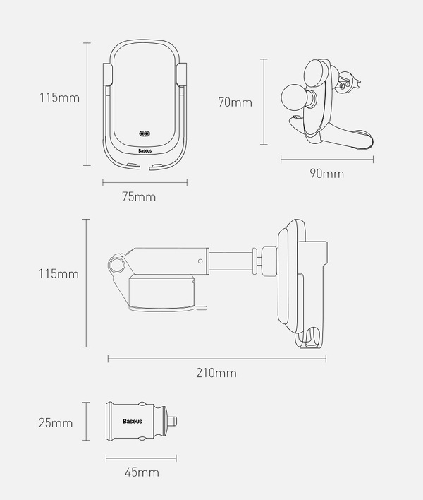 Zdjęcie produktu: Samochodowy uchwyt grawitacyjny do telefonu Baseus Rock-solid z ładowarką indukcyjną Qi 10W 5 w 1 - srebrny (WXHW01-B0S)