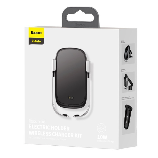 Zdjęcie produktu: Samochodowy uchwyt grawitacyjny do telefonu Baseus Rock-solid z ładowarką indukcyjną Qi 10W 5 w 1 - srebrny (WXHW01-B0S)