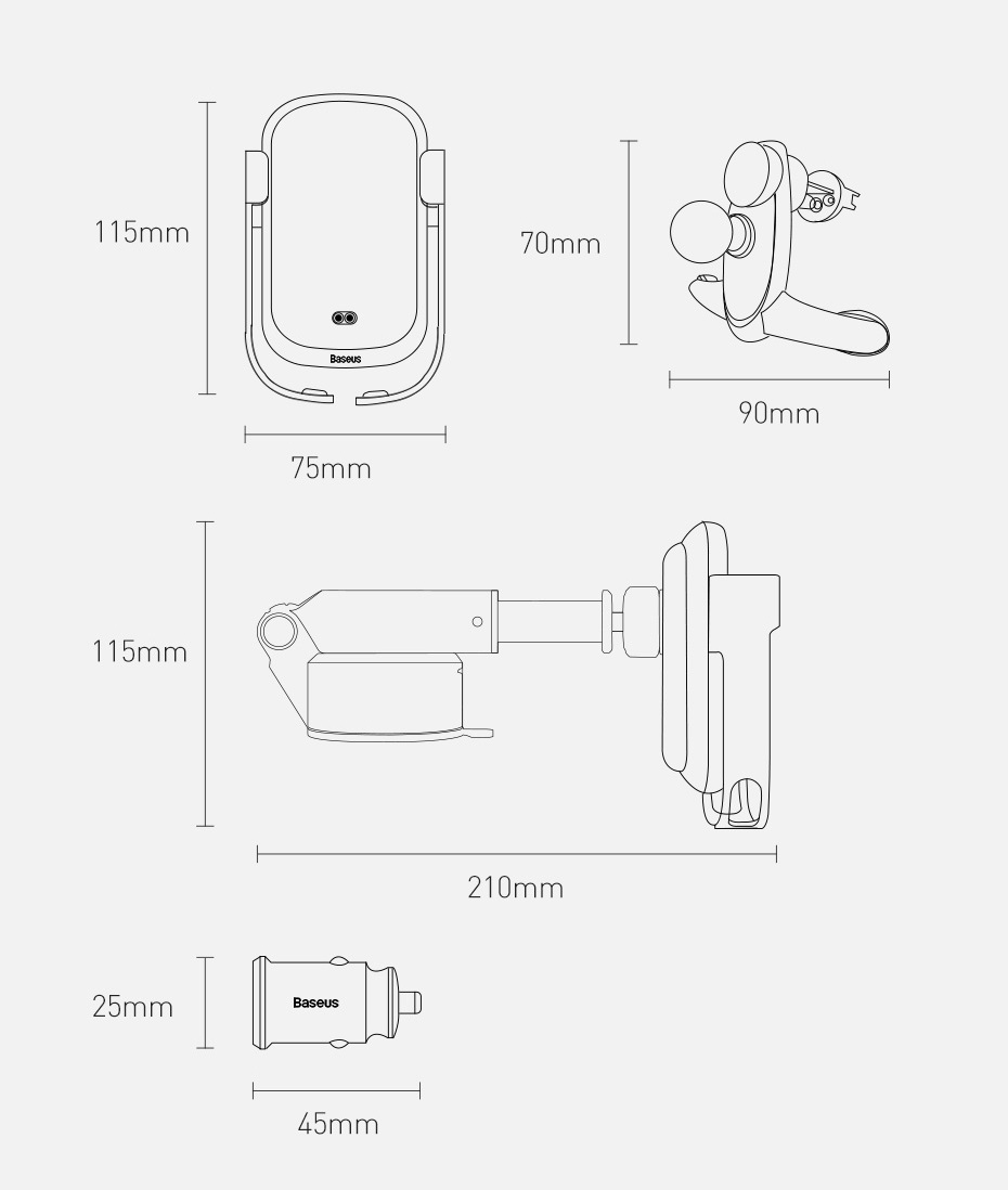 Samochodowy uchwyt grawitacyjny do telefonu Baseus Rock-solid z ładowarką indukcyjną Qi 10W 5 w 1 - srebrny (WXHW01-B0S)