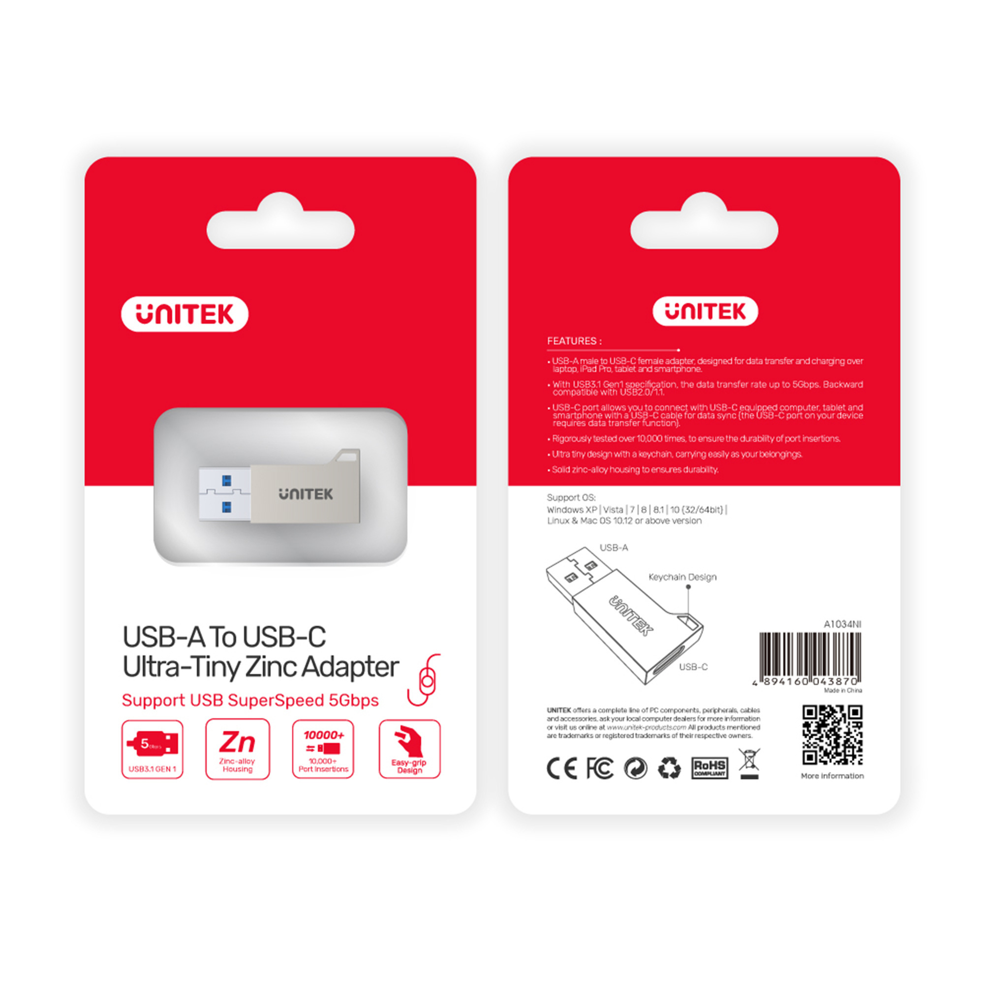 Adapter USB-A na USB TYP-C 3.1 Gen1 Unitek (A1034NI)
