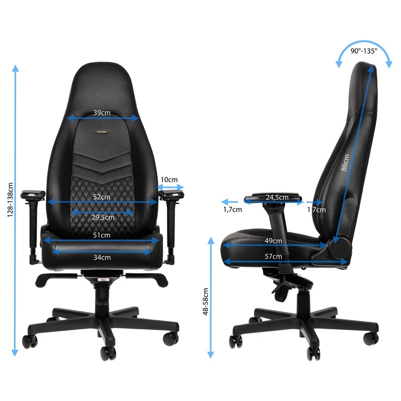 Fotel noblechairs ICON, naturalna skóra, czarny, czarne obszycie, NBL-ICN-RL-BLA Fotel noblechairs ICON, naturalna skóra, czarny, czarne obszycie, NBL-ICN-RL-BLA