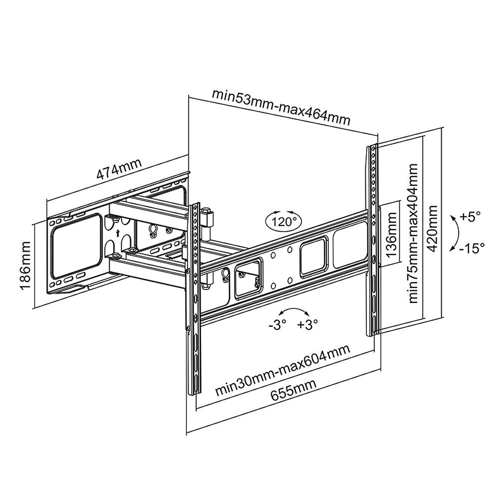 Uchwyt do telewizora Maclean, max. VESA 600x400, 37-70", do 40kg, Pasuje do zakrzywionych TV, (MC-710)