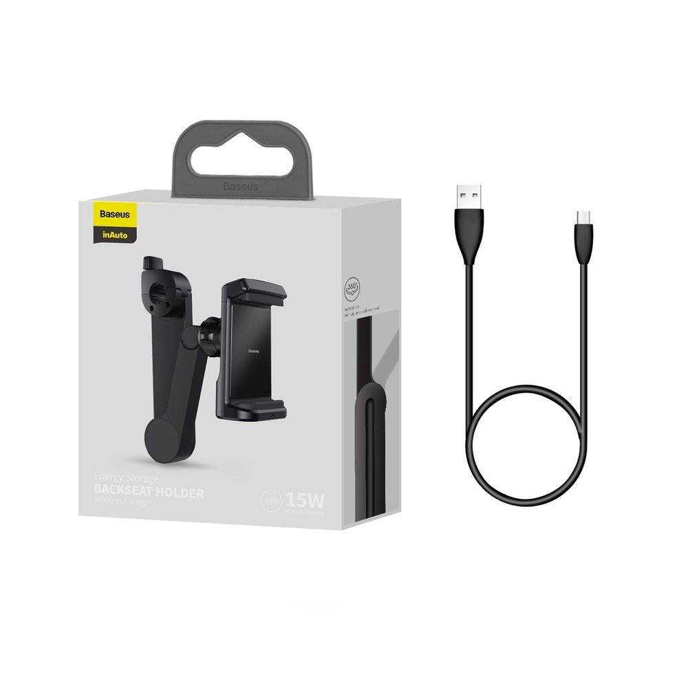 Samochodowy uchwyt na zagłówek do telefonu Baseus z wbudowaną ładowarką bezprzewodową Qi 15 W czarny (WXHZ-01) Samochodowy uchwyt na zagłówek do telefonu Baseus z wbudowaną ładowarką bezprzewodową Qi 15 W czarny (WXHZ-01)